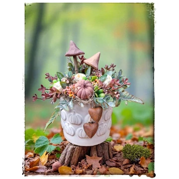 Erdei gombás vintage mályva asztaldísz
