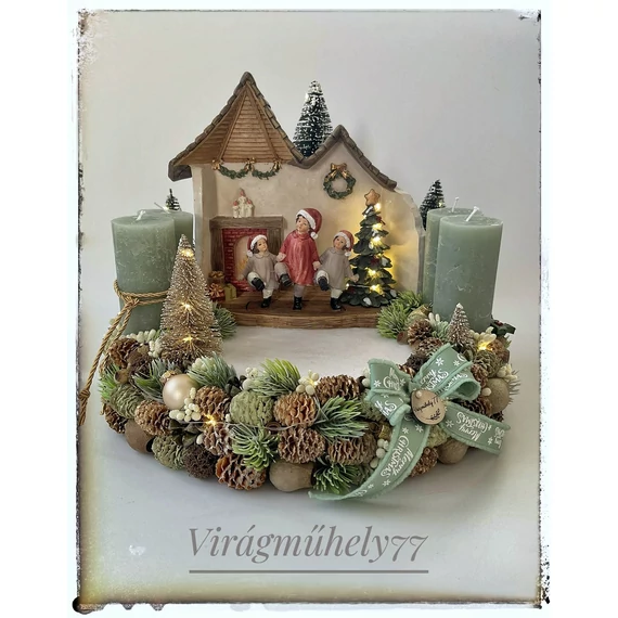 Adventi koszorú- téli jelenet