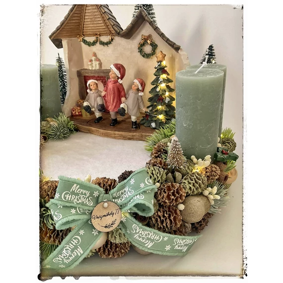 Adventi koszorú- téli jelenet