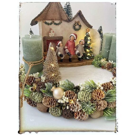 Adventi koszorú- téli jelenet