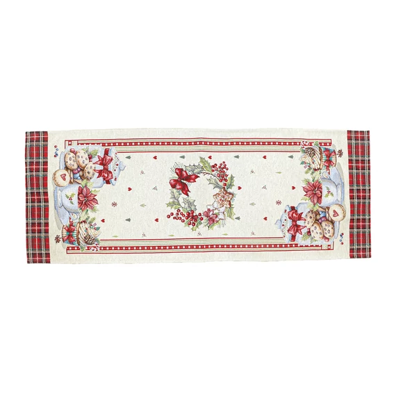 Ünnepi sütis asztali futó, 44x140 cm, ezüst lurex