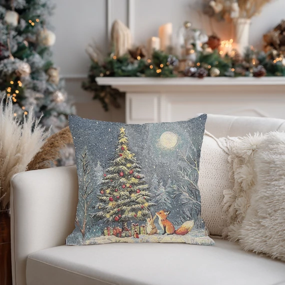 Csodafa az éjszakában ünnepi díszpárna huzat, arany lurex