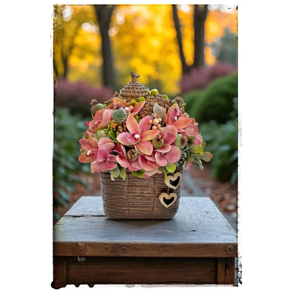 Romantikus őszi orchideás dekoráció 
