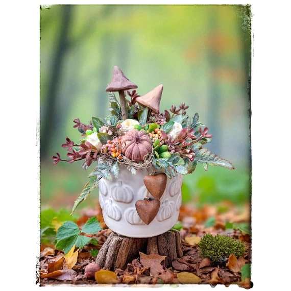 Őszi vintage asztaldísz,  gombával