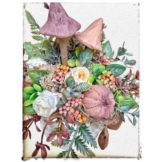 Erdei gombás vintage mályva asztaldísz